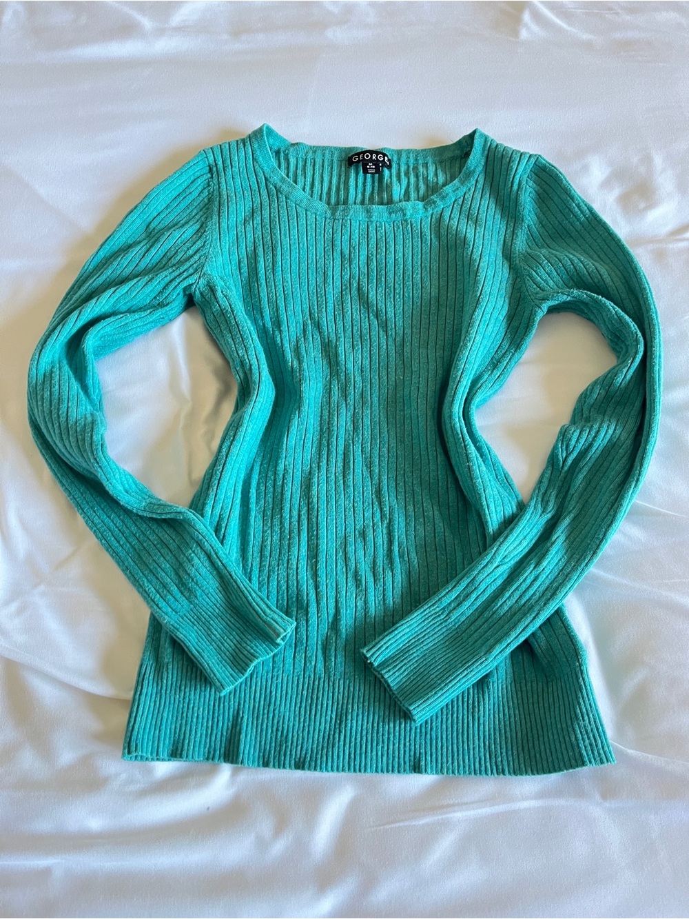 George Teal Heather Ribbed Knit Long Sleeve Top M 8-10